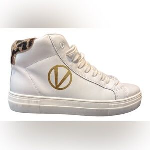 Valentino White and Gold High-Top Sneakers with Logo